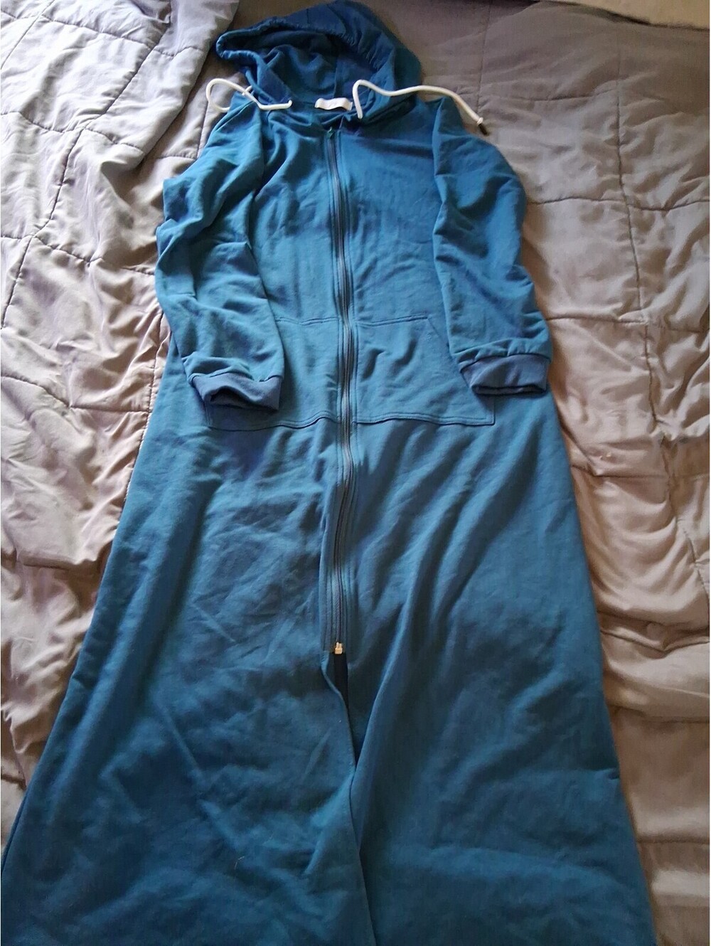 Zexxy Full Length Zip Up Hoodie Dress Dark Teal Beach Wear E2